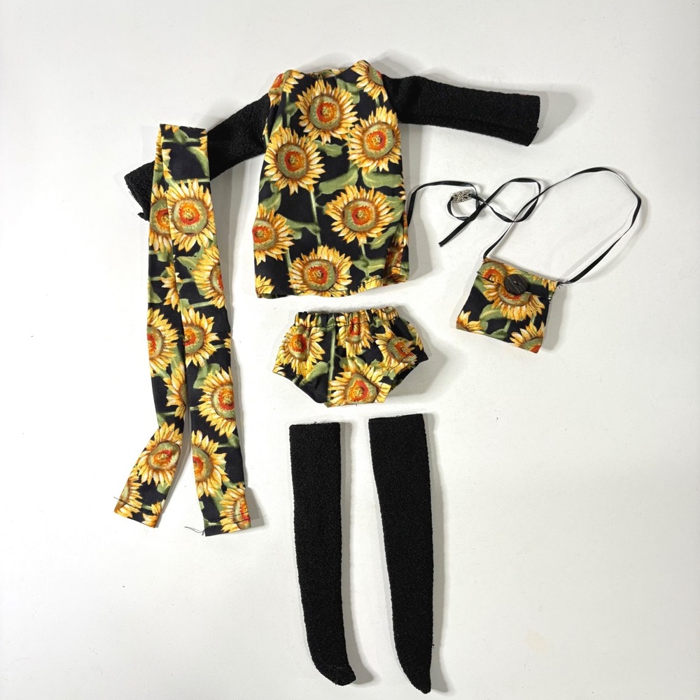 Handmade Sunflower Doll Clothes Set for 14 Inch Dolls 5pc Outfit Floral Black